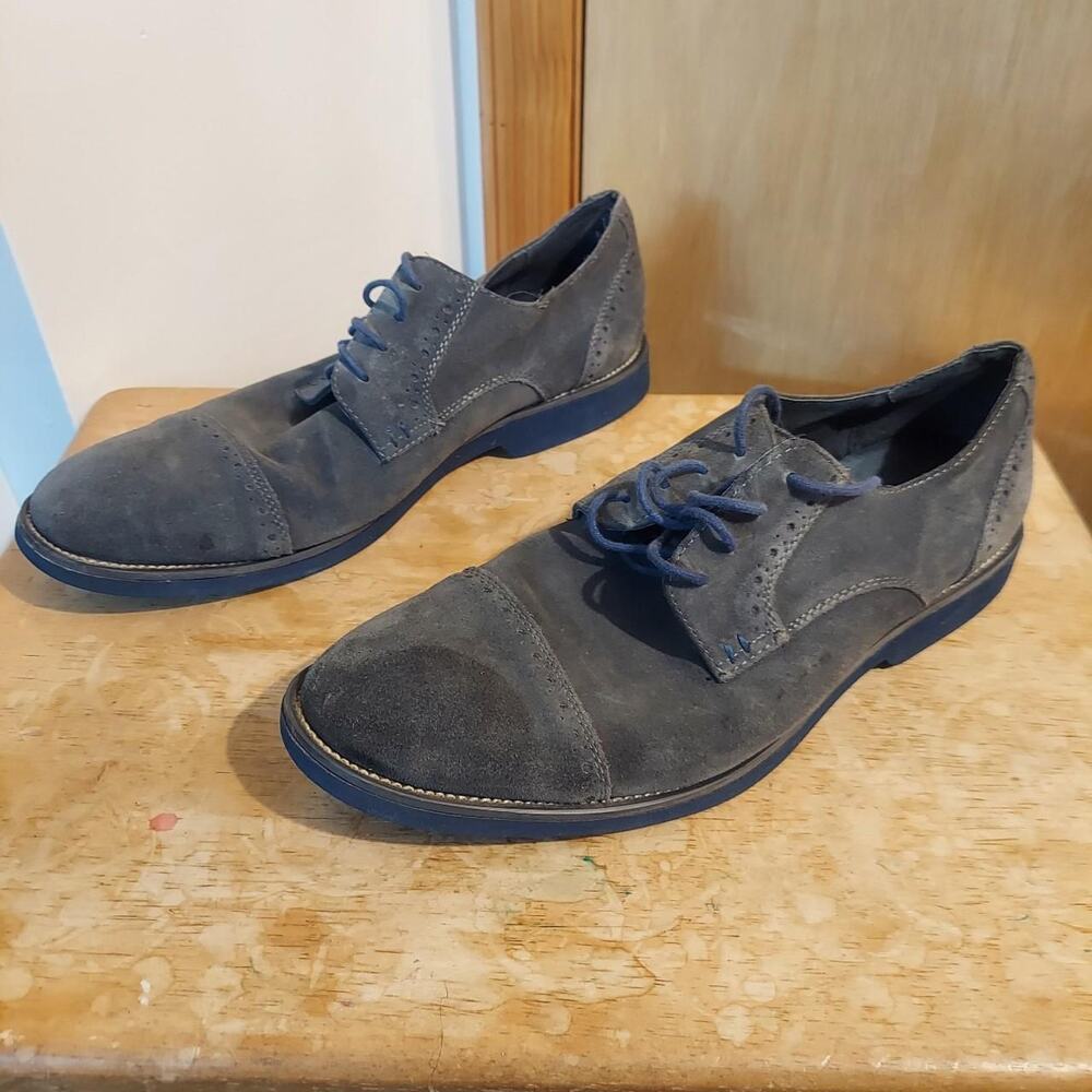 Joseph Abboud Men's US 12 Grey Suede Leather Cap Toe Oxford Dress Shoes